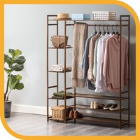 Furb 120cm Open Wardrobe Bamboo Clothes Hanging Rail Garment Rack Shoe Shelf Storage Organiser