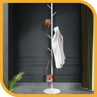 Furb Coat Rack Steel Clothes Stand Tree Hat Jacket Portable Hanger Garment 7 Hooks Marble Base White
