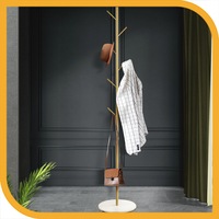 Furb Coat Rack Steel Clothes Stand Tree Hat Jacket Portable Hanger Garment 7 Hooks Marble Base Gold