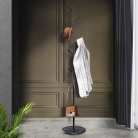 Furb Coat Rack Steel Clothes Stand Tree Hat Jacket Portable Hanger Garment 7 Hooks Marble Base Black