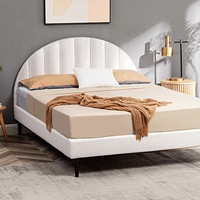 Furb Double Bed Frame Upholstered Platform Boucle Fabric Wooden Bed Base Mattress Furniture White
