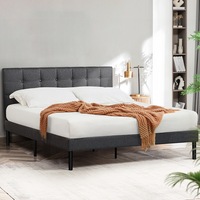 Furb King Platform Bed Frame with Upholstered Headboard and Srtong Wooden Slats,Charcoal