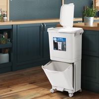 Furb 45L Kitchen Bin Waste Sorting Trash Can 3 Lid Rubbish Bins Garbage Recycling Wheel Dustbin