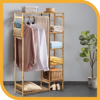 Furb Open Wardrobe Clothes Rail Rack Hanger Garment Bamboo Organizer Coat Shelf Stand Shoes Storage
