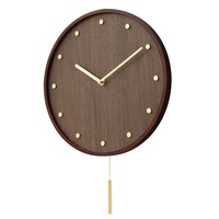 Furb Wall Clock with Pendulum Wood Round Wall Clocks Silent Non-Ticking Battery Operated Decor 30CM