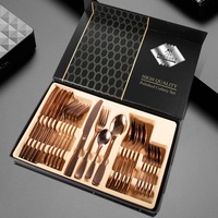 24PCs Stainless Steel Cutlery Set Dinner Tableware Knife Fork Spoon ROSE GOLD