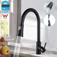 Kitchen Mixer Tap Pull Out Kithen Tap Sink Basin Faucet Swivel Round Black WELS