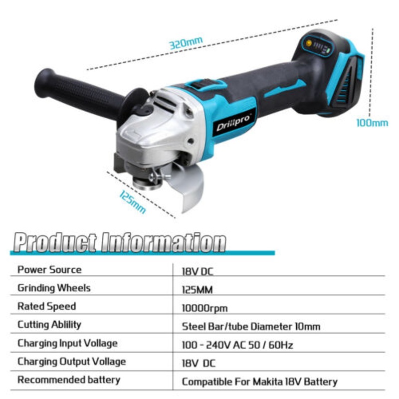 125mm Angle Grinder Replace Brushless For Makita 18V Battery DGA504Z Cordless Unbranded Australia