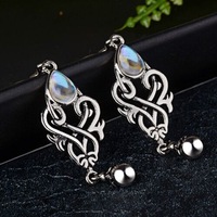 Crystal Moonstone Teardrop Water Drop Celtic Vintage Silver Dangle Earrings Gift