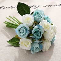 White+Blue 12 Heads Simulation Artificial Rose Flower Flowers Silk Bouquet Wed Party Home A