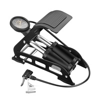 AKEZ Portable Dual-Cylinder Foot Pump for Bicycles Motorcycles Cars Balls with Air Pressure Gauge - Black