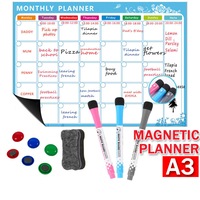 OZNALA A3 Monthly Planner Fridge Calendar Magnetic Whiteboard 3 Pens & Holder Eraser