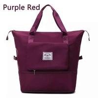 OZNALA 3 In 1 Foldable Portable Expandable Large Capacity Unisex Folding Travel Bags Waterproof Luggage Tote Handbag Duffle Bag Cosmetics Organizer with Bottom Extension & Multi-Pocket-Purple Red