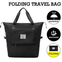 OZNALA 3 In 1 Foldable Portable Expandable Large Capacity Unisex Folding Travel Bags Waterproof Luggage Tote Handbag Duffle Bag Cosmetics Organizer with Bottom Extension & Multi-Pocket-Black