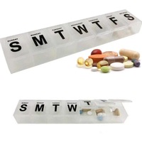 12 x JUMBO 7 DAYS LABELED PILLS ORGANISER BOXES Vitamins Medications Pop Opener Printed Word MONDAY to SUNDAY