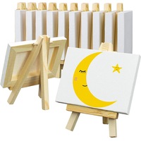 12 x MINI STRETCHED CANVAS WITH DISPLAY EASEL 18x12cm Kids Crafts Mini Canvases with Easels Painting Party Oil Acrylic Paints Canvas for Painting