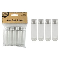 48 x Glass Test Tube 20mL - Metal Lid Flat Base Craft Bath Salts Candy Gifts