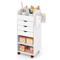 Giantex 3 Drawers Mobile Filing Cabinet Storage Trolley Cart w/ Open Shelf Bathroom Home Office, White