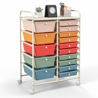 Giantex 15 Drawer Storage Trolley Home Office Utility Cart w/2 Size Drawers Mobile Storage Organiser Unit Colorful