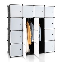 Giantex 16-Cube Storage Organizer Portable Wardrobe Closet w/16 Doors & 2 Hanging Rods 4 x 4 Tiers Heavy Duty Combination Armoire