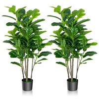 Giantex 2-Pack Artificial Fiddle Leaf Fig Tree 100 Leaves Greenery Plant Decorative Natural Faux Tree 142cm Indoor & Outdoor