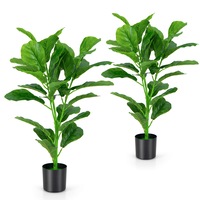 Giantex 2-Pack Artificial Fiddle Leaf Fig Tree 32 Leaves Greenery Plant Decorative Natural Faux Tree 90cm Indoor & Outdoor