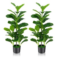 Giantex 2-Pack Artificial Fiddle Leaf Fig Tree 40 Leaves Greenery Plant Decorative Natural Faux Tree 100cm Indoor & Outdoor