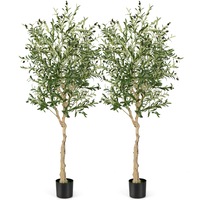 Giantex 2-Pack Artificial Olive Tree 1.85M Faux Potted Plants w/1296 Leaves Home Garden Decor Greenery Plants