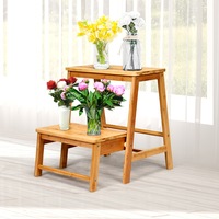 Giantex 2-tier Bamboo Step Stool Foldable Wood Step Ladder Home Standing Step Stool Adults & Kids