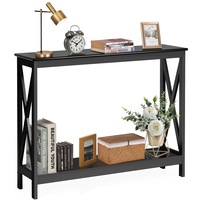 Giantex 2-Tier Console Table Office Bookshelf Hallway Desk Sideboard Side Stand Sofa Entryway Hall Display Storage Black