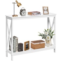 Giantex 2-Tier Console Table Hallway Side Table Display Storage Shelf w/X-Design Home Office Desk White
