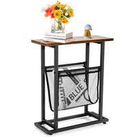Giantex 2-Tier Industrial End Table Accent Table w/Mesh Magazine Holder Sofa Coffee Table for Living Room Bedroom Office