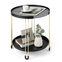 Giantex 2-Tier Round Side Table Accent End Table w/Removable Tray & Metal Frame Elegant Coffee Table Nightstand