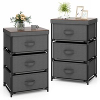 Giantex 2PCS 3-Tier Fabric Dresser 3 Chests of Drawers Home Organizer Unit w/Metal Frame Sidetable Nightstand