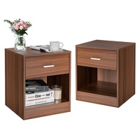 Giantex 2x Wood Bedside Table 2-tier Storgae Nightstand w/Drawer & Shelf Home Office Side Table End Table Brown