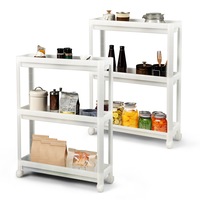 Giantex 2x 3-Tier Slim Storage Cart Slide Out Mobile Rack Kitchen Trolley Bathroom White