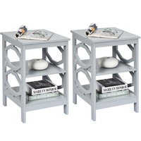 Giantex 2x 3-Tier Wood Nightstand O-Shaped Side Storage Display Shelf Sofa Side Table, Grey