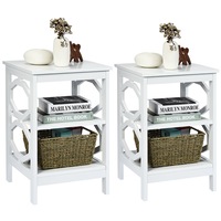 Giantex 2x 3-Tier Wood Nightstand O-Shaped Side Storage Display Shelf Sofa Side Table, White