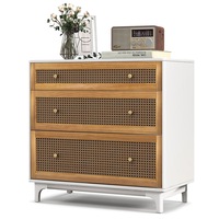 Giantex 3 Chest of Drawers Rattan Tallboy Dresser Storage Cabinet Wood Sideboard Home Bedroom