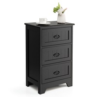 Giantex 3 Drawers Bedside Table Wood Nightstand Storage Cabinet Side Table Bedroom Living Room Home Black