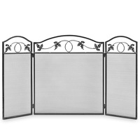 Giantex 3 Panel Foldable Fireplace Screen Steel Frame Fireplace Fence w/ Mesh Cover for Indoor & Outdoor