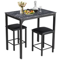 Giantex 3-Piece Kitchen Dining Table Set with 2 Stools for Limited Space w/ Solid Metal Frame for Breakfast Nook/Dinette/Living Room,Black