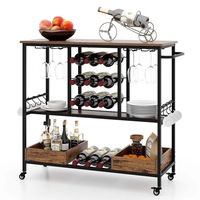 Giantex 3-Tier Bar Cart Mobile Wine Rack w/Glass Holders & Hooks Home Serving Trolley