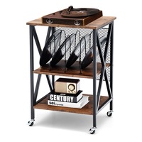 Giantex 3-tier Mobile Turntable Stand Vinyl Record Storage Holder w/3 Dividers & Lockable Wheels Side Table Display Shelf Living Room Bedroom