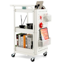 Giantex 3-Tier Rolling Cart Utility Storage Organizer Cart w/DIY Pegboards Baskets Hooks Art Craft Trolley Kitchen Office, White