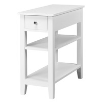 Giantex 3-Tier Bedside Table End Table Narrow Nightstand w/1 Drawer Living Bedroom White
