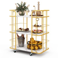 Giantex 3-Tier Storage Serving Cart Gold Metal Frame Bar Cart w/Handles Kitchen Trolley