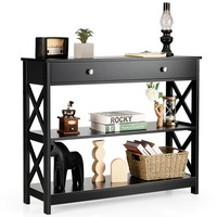 Giantex 3-Tier Wood Console Table X-Design Entry Display Desk Hallway Table w/Drawer Black