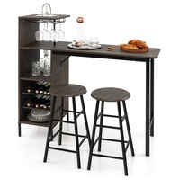 Giantex 3PCs Industrial Bar Table Stools Pub Dining Table Set w/Glass Holders & 2-Tier Wine Racks & 2-Tier Storage Racks