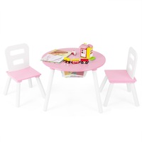 Giantex 3PCS Kids Table & Chairs Set Children Wooden Activity Table Furniture Set w/Hidden Storage Pink